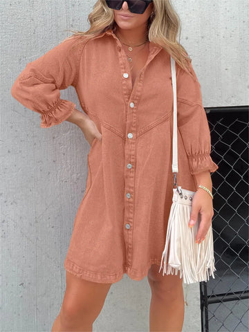 Ayla - Trendy Denim Jurk met Pofmouwen voor de Lente
