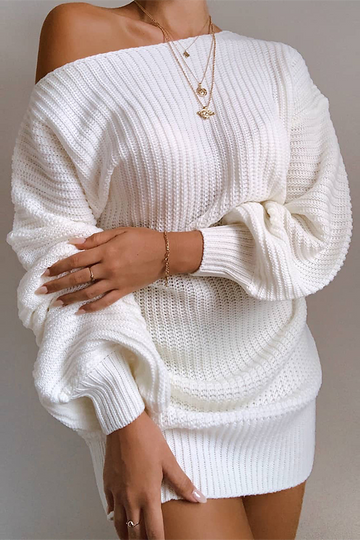 Crystal - Casual Herfst Off-the-Shoulder Gebreide Sweaterjurk voor Vrouwen