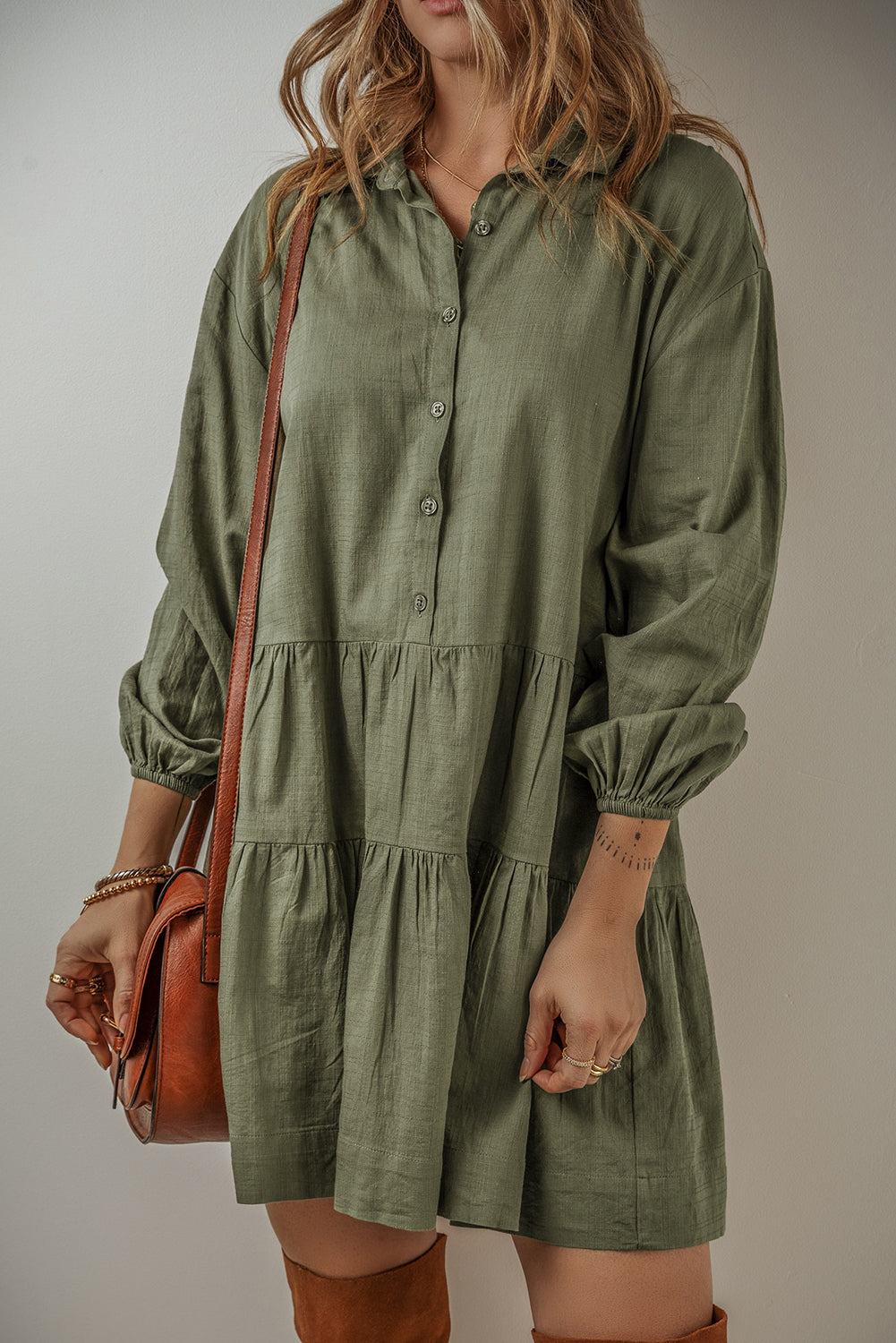 Haven - Bohemian Herfst Gelaagde Ruffle Jurk met Ballonmouwen voor Vrouwen