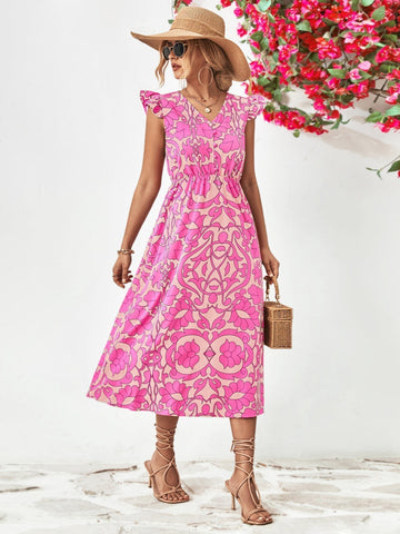 Bea - Stijlvolle en Comfortabele Bloemenprint V-Hals Jurk voor Vrouwen