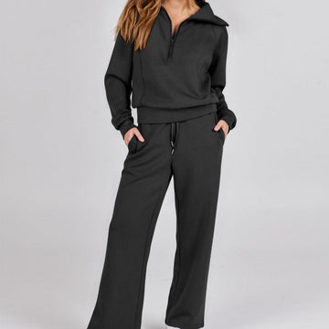 Sara - Casual Herfst Halve-Rits Sweatshirt en Wijde Broek Set voor Vrouwen