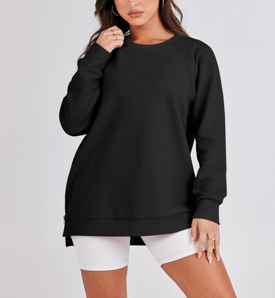 Amara - Chique Herfst Crew Neck Zachte Pullover met Rits aan de Zijkant voor Vrouwen