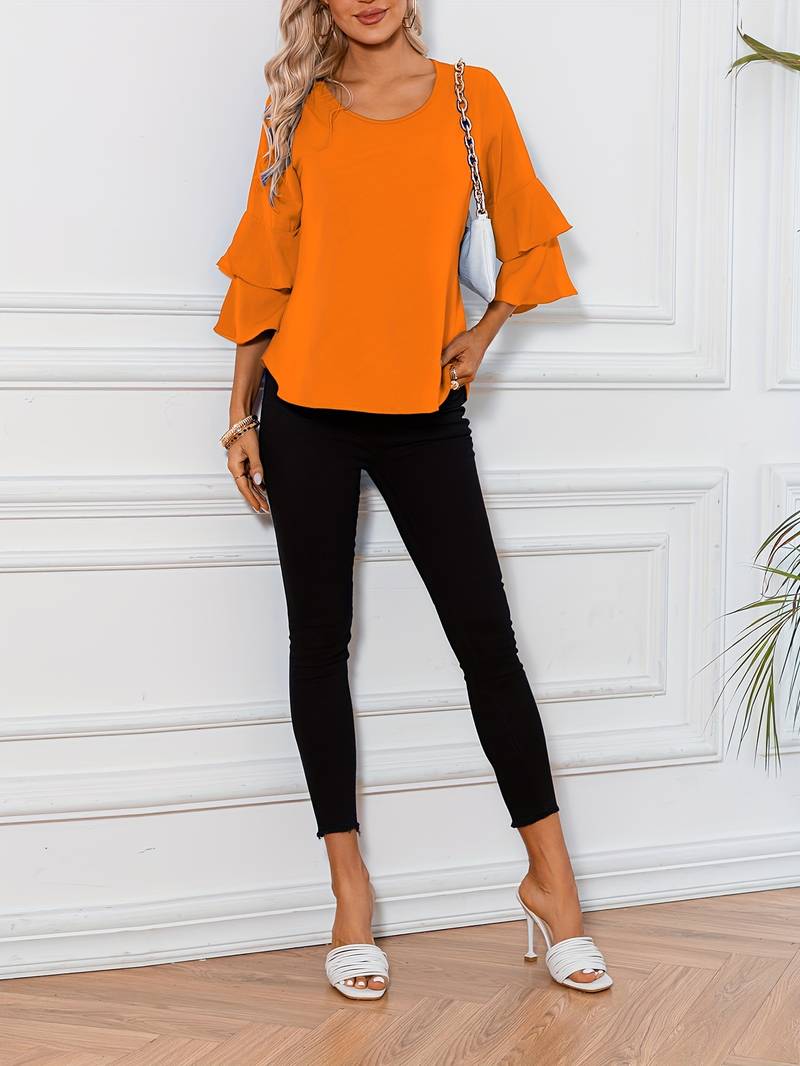 Emily - Stijlvol Shirt met Ronde Hals en Wijd Uitlopende Mouwen