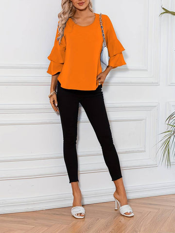 Emily - Stijlvol Shirt met Ronde Hals en Wijd Uitlopende Mouwen
