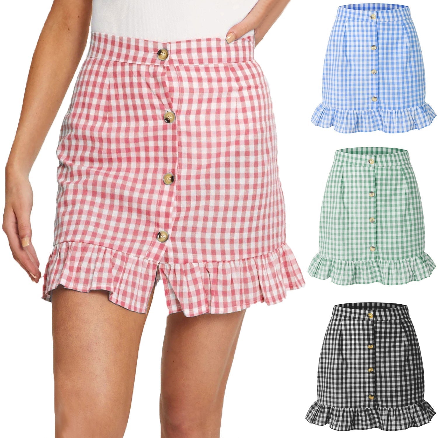 Lily - Geruite Lotusblad Hoge Taille Rok voor Dames