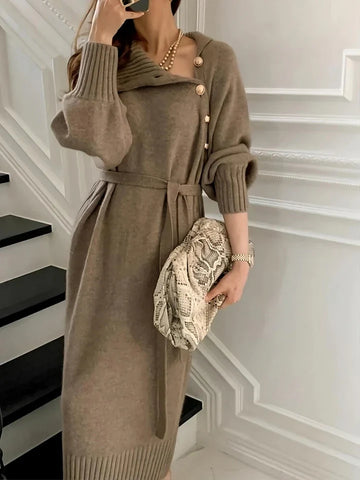 Amalia - Chique Herfst Trui Jurk met Zijknopen voor Vrouwen
