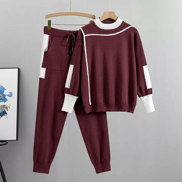 Amelia - Casual Herfst Gebreide Patchwork Trui en Broek Set voor Vrouwen