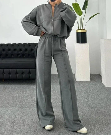 Naomi - Casual Herfst Grijs Tweedelig Trainingspak Set voor Vrouwen