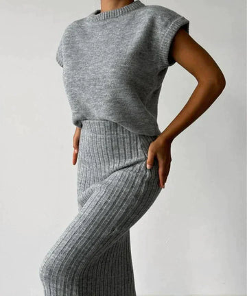 Carolina - Chique Lente Korte Mouw Top en Gebreide Rok Set voor Vrouwen