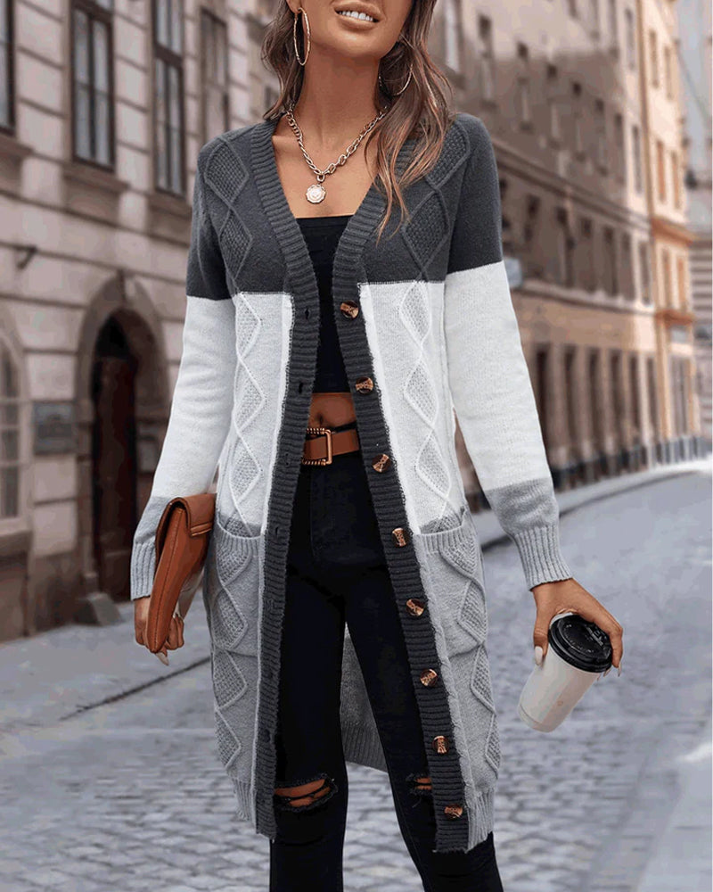 Alina - Casual Herfst Lang Grijs Vest met Knopen voor Vrouwen