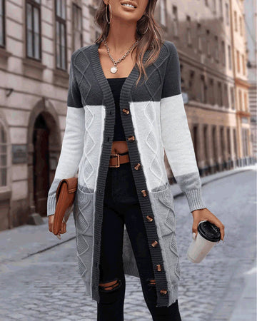 Alina - Casual Herfst Lang Grijs Vest met Knopen voor Vrouwen
