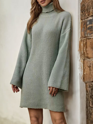 Serenity - Chique Herfst Salie Coltrui Jurk voor Vrouwen