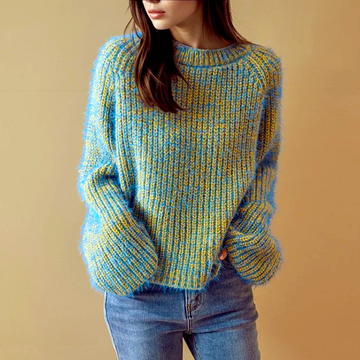 Madison - Stijlvolle Blauw Mélange Gebreide Trui voor Herfst Vrouwen