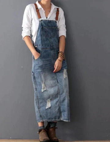 Paulina - Casual Herfst Gescheurde Denim Overall Jurk voor Vrouwen