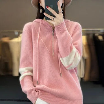 Clementine - Casual Herfst Half Zip Hooded Trui voor Vrouwen