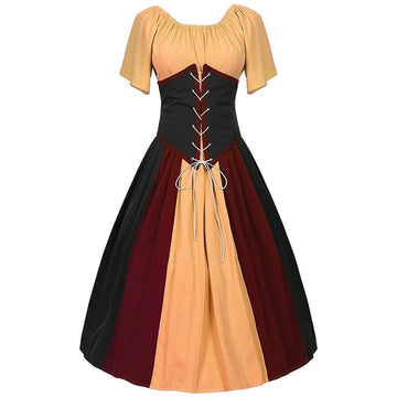 Sandra - Stijlvolle Herfst Klassieke Dirndl met Pofmouwen en Vetersluiting voor Vrouwen